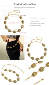 Detailed close-up of vintage gold metal waist chain with hollow oval pattern links