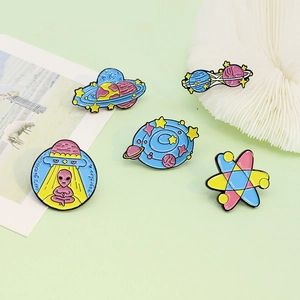Cartoon Space Enamel Pins Set Astronaut Alien UFO Planet Galaxy Atom Badges Alloy Lapel Pins For Astronomical Lovers Fashion Jewelry