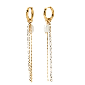 Sparkling zircon tassel earrings with pearls and stainless steel for women