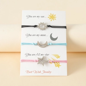 Three-piece sun moon and star braided wax thread friendship bracelets on gift card