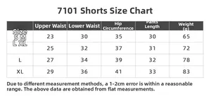 Detaillierte Größentabelle für Damen Yoga-Shorts mit Angaben zu Taille, Hüfte und Länge