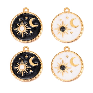 Stainless Steel Sun Moon Stars Tarot Round Tag Pendant Enamel Charm For DIY Jewelry Making Necklace Bracelet Earring Accessory