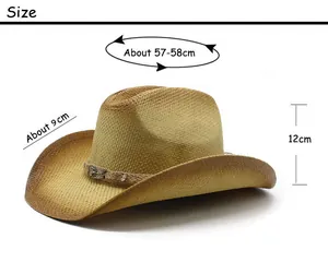 Guide des tailles montrant le tour de tête de 57-58cm pour ce chapeau de cowboy
