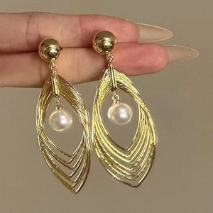 Hollow Multilayer Water Drop Earrings Alloy Artificial Pearl Charm Dangle Jewelry With 925 Sterling Silver Earring Post For Women