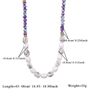 Detail view of handmade bohemian necklace with stone beads and sizing specifications