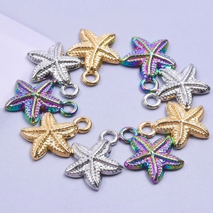 Starfish Pendant Stainless Steel Textured DIY Jewelry Charms For Necklace Making Small Ocean Style Fashion Accessory