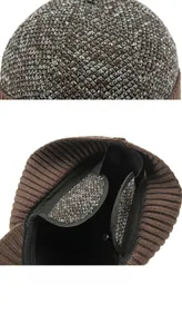 Dettaglio del cappello in maglia invernale con paraorecchie e fodera in pile calda