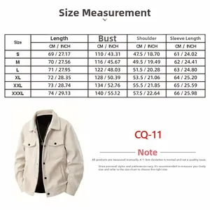 Detaillierte Größentabelle für Herren-Cordhemdjacke von Größe S bis 3XL