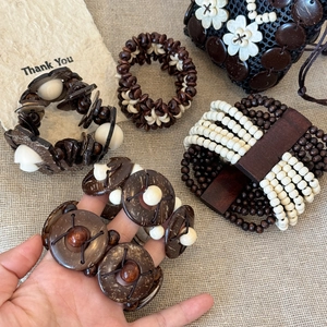 Bohemian Ethnic Handmade Braided Bracelet Coconut Shell Wooden Beads Wide Multi Layer Floral Vintage Jewelry For Women