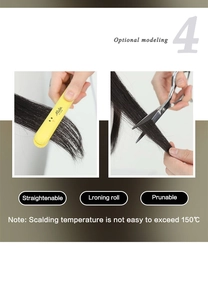 Features of long black wavy wig including straightenable, ironing roll and prunable options