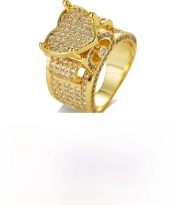 Macro shot of micro-paved heart ring showing fine zircon settings and gold plating detail