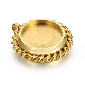 Golden round pendant with twisted rope border design and hanging loop accessory