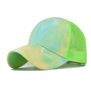 Tie-dye sun visor baseball hat with breathable neon green mesh and unique cloud patterns