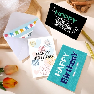24-pack minimalist birthday greeting cards with envelopes featuring heart and wave designs