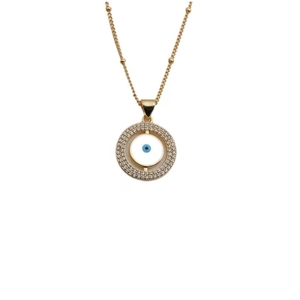 Collier Mauvais Œil doré avec émail bleu et oxydes de zirconium sur une chaîne à perles