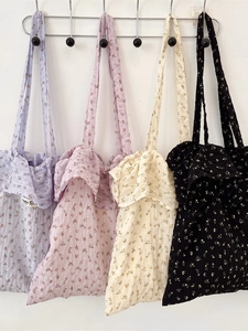 Floral Ruffle Tote Bag Women Large Capacity Chiffon Shoulder Handbag Sweet Pastoral Style Casual Daily Use