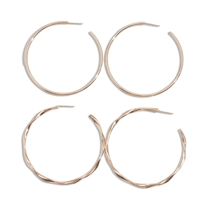 Minimalist rose gold geometric round hoops with smooth and twisted texture styles