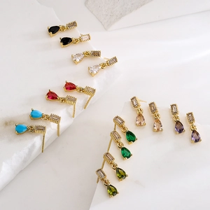 Vintage Zircon Teardrop Geometric Dangle Earrings Copper 18K Gold Plated Elegant Small Drop Jewelry Women Gift