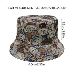 Size chart showing head circumference and dimensions for the cartoon bear bucket hat