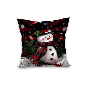 Christmas snowman plush pillowcase with red cardinal and snowy pine tree decor