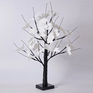 Artificial maple tree lamp with white leaves and black branches for holiday decor