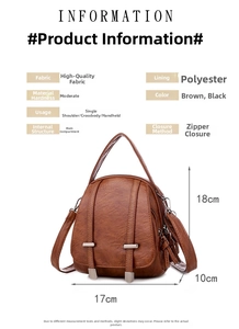 Detailed dimension layout for brown retro crossbody bag showing 18x17x10cm size specs