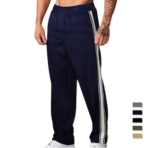 Pantalon Décontracté En Velours Côtelé Homme Rayé Cordon Taille Élastique Mode Coupe Ample Pantalon Sport Style Urbain Jambe Droite