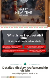 Details von Weihnachtsfensteraufklebern aus statischem PVC-Material ohne Kleber