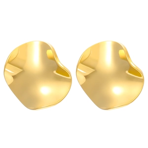 Detail of 18K gold plated irregular wavy stud earrings with polished mirror finish