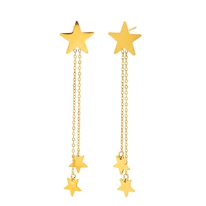 Elegant 18K gold-plated stainless steel star tassel drop earrings on white background
