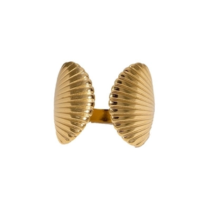 Minimalist 18K gold plated stainless steel open ring with symmetric shell design