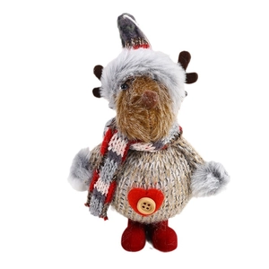 Christmas reindeer plush doll ornament with grey knit body and red felt boots decor