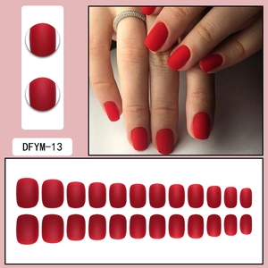 Matte red short square press-on nails set with 24 pieces and detailed wear display