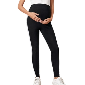 Legging de maternité noir à taille haute avec rayures latérales et soutien du ventre