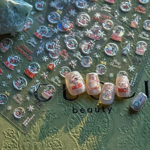 Nail Art Stickers 3D 5D Embossed Crystal Diamond Self-Adhesive Christmas Holiday Santa Snow Globe Winter Manicure Decor