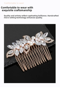 Detailed view of floral bridal hair comb with pearls and sparkling rhinestones