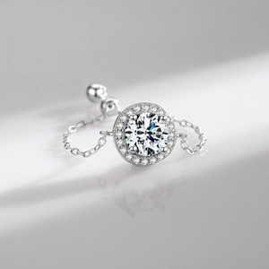 Luxurious S925 sterling silver tanzanite halo ring with brilliant round center stone