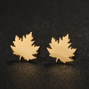 Maple Leaf Stud Earrings Stainless Steel Simple Nature Inspired Minimalist Jewelry For Women