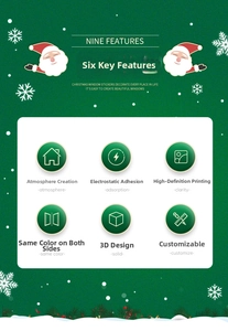 Detail showing static Christmas glass stickers with 3D effect and double-sided color printing