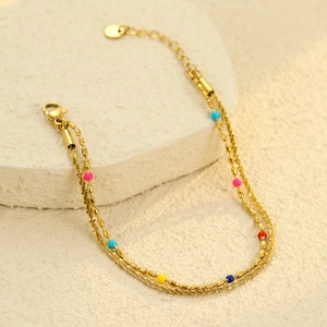 Double-layer 18K gold plated stainless steel bracelet with vibrant colorful beads