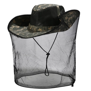 Outdoor camouflage sun hat with 360-degree mosquito netting and breathable mesh top