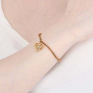 Bracelet coeur en acier titane doré avec émail coloré pour cadeau de fête des mères