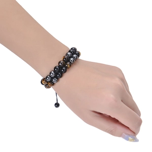 Pulsera de doble capa para hombre con ojo de tigre, hematita y cuentas de obsidiana