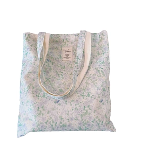 Floral print cotton tote bag with shoulder straps and vintage aesthetic floral patterns