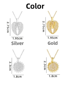 Dettaglio pendenti ali di angelo e sole con dimensioni 2,75x1,95cm in oro e argento