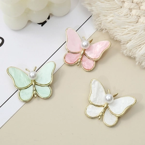 Butterfly Brooch Pin Elegant Korean Style Alloy With Faux Artificial Pearl And Resin Enamel Wings Jewelry Accessories For Women