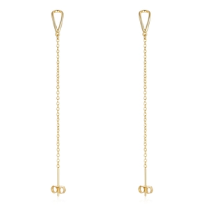 Detail of S925 sterling silver drop earrings with long chain and hollow teardrop design