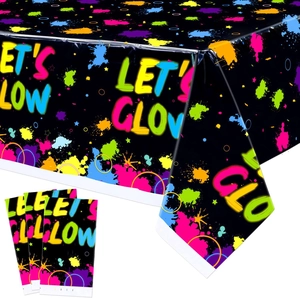 Glow Neon Party Disposable Tablecloth Plastic Waterproof Table Cover For Birthday Celebration Graffiti Theme Decor