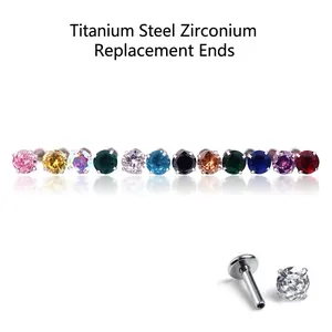 Internal Thread Titanium Steel Zirconia Replacement Head Round Cut Piercing Stud Body Jewelry For Labret Ear Medusa