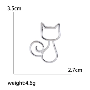 Minimalist silver hollow cat brooch pin, 3.5cm height, 2.7cm width, 4.6g metal animal jewelry